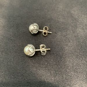 Pandora Pearl and Sterling Silver Stud Earrings.